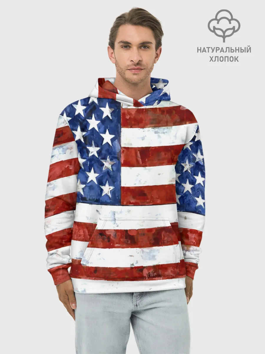 Худи мужской база хлопок / США ФЛАГ