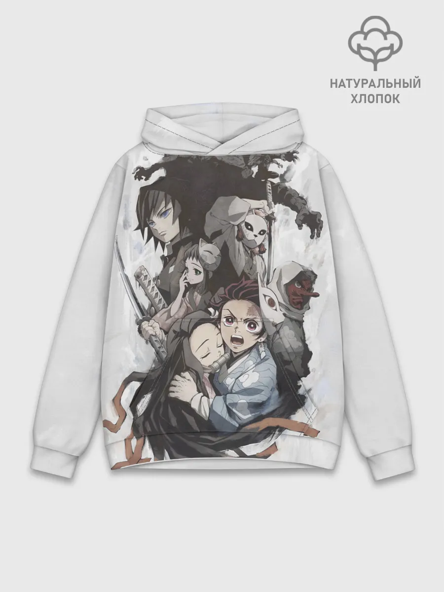 Худи мужской база хлопок / Kimetsu no Yaiba на сером