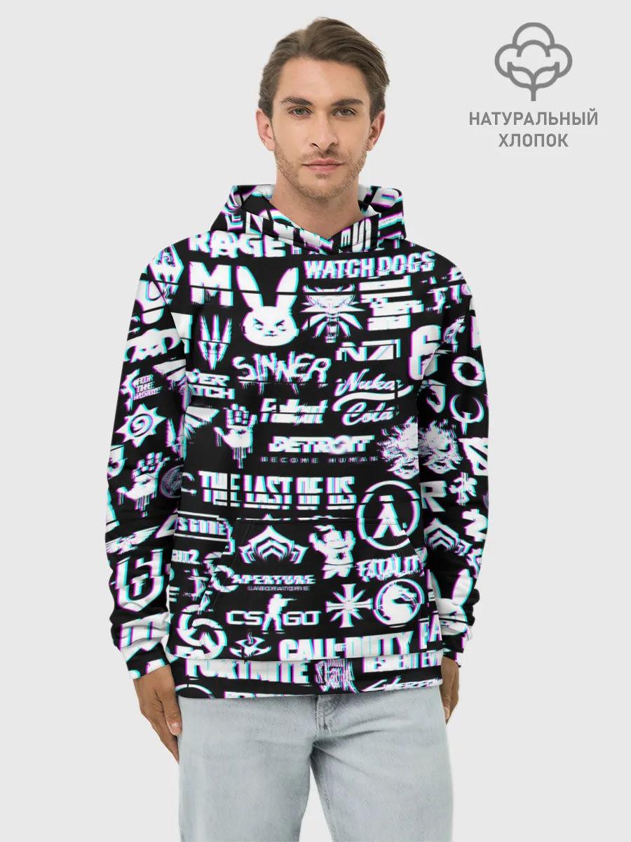 Худи мужской база хлопок / ЛОГОТИПЫ ИГР GLITCH | ГЛИТЧ