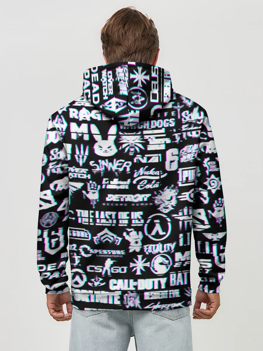 Худи мужской база хлопок / ЛОГОТИПЫ ИГР GLITCH | ГЛИТЧ