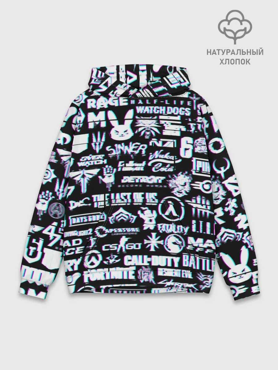 Худи мужской база хлопок / ЛОГОТИПЫ ИГР GLITCH | ГЛИТЧ