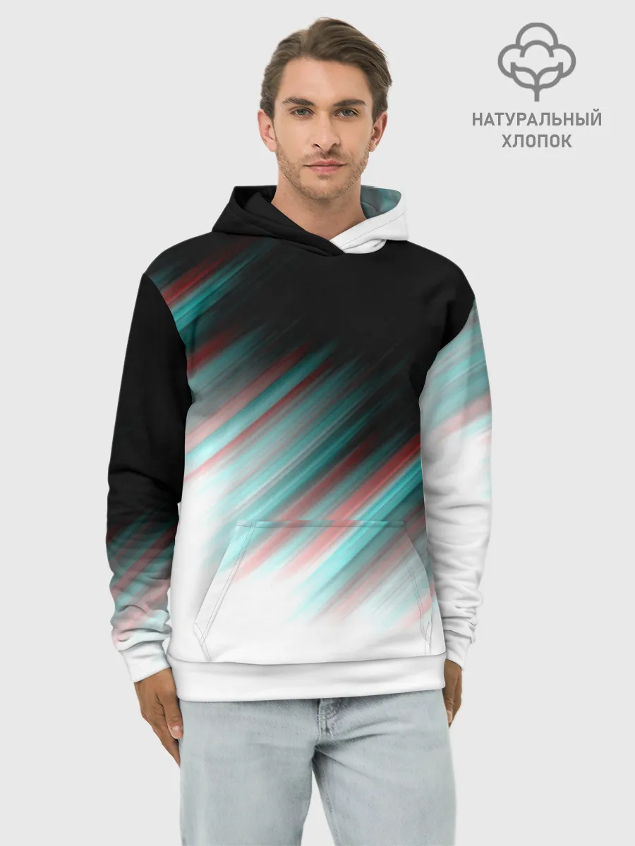 Худи мужской база хлопок / GLITCH STRIPES