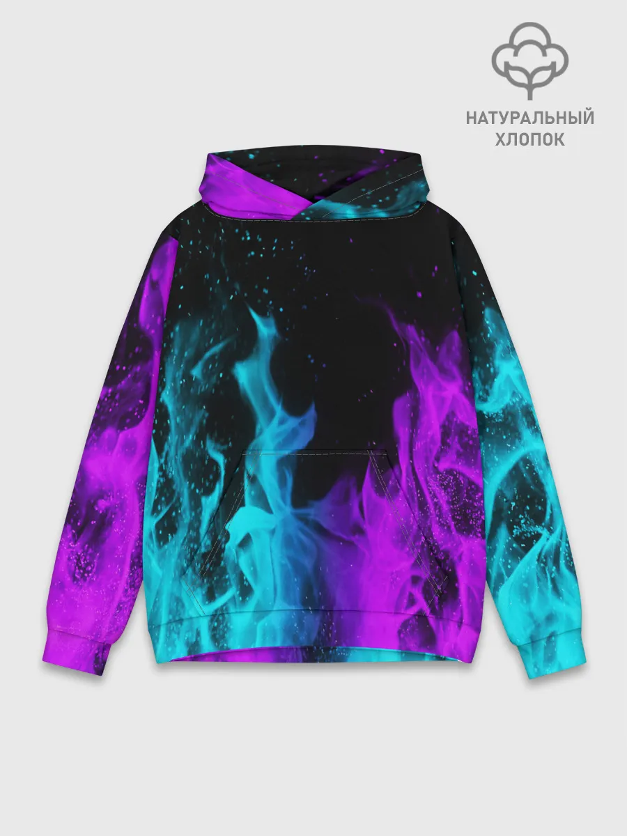 Худи мужской база хлопок / ПЛАМЯ | НЕОНОВЫЙ ОГОНЬ