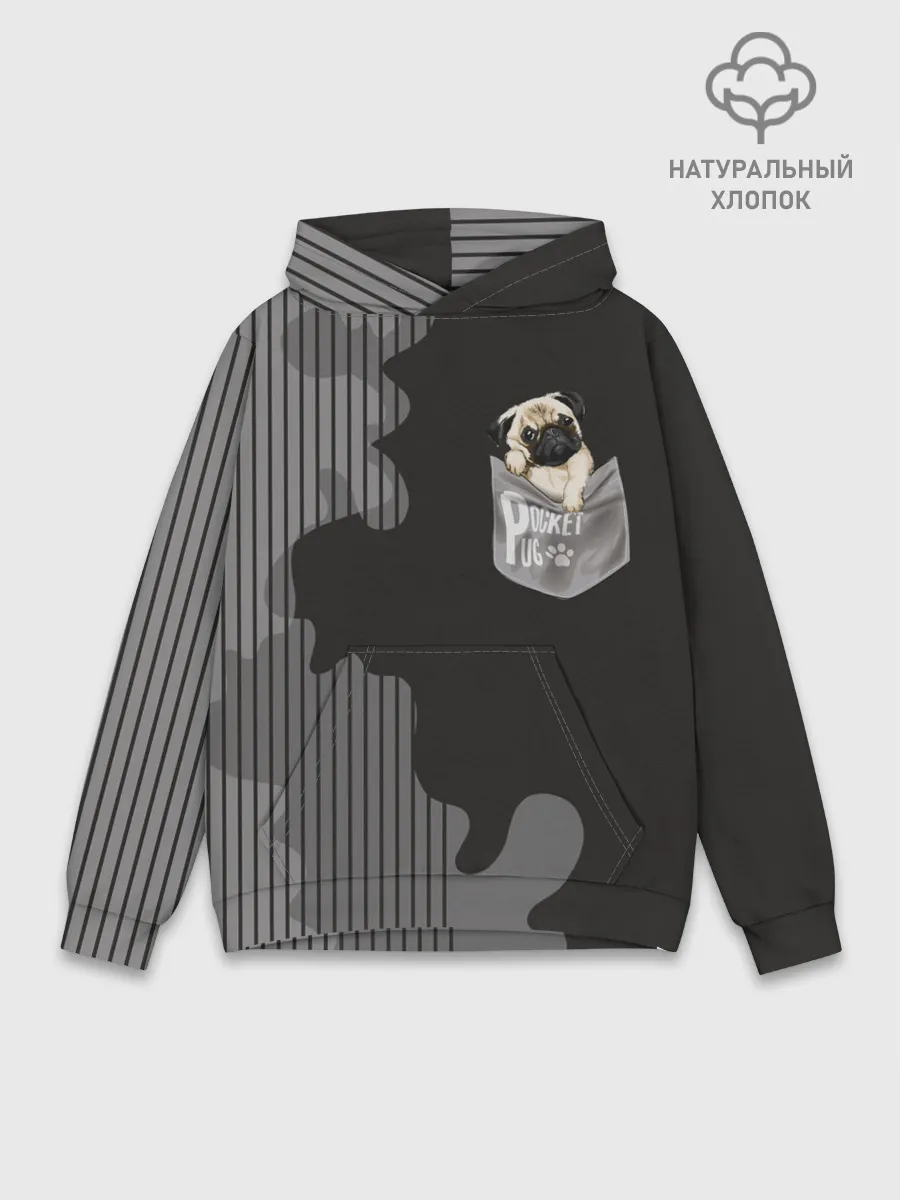Худи мужской база хлопок / Мопс в кармане