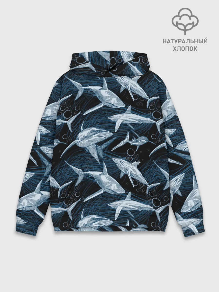 Худи мужской база хлопок / Акулы