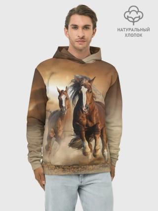 Худи мужской база хлопок / Бегущие лошади