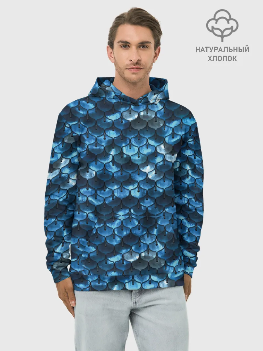 Худи мужской база хлопок / Синяя чешуя