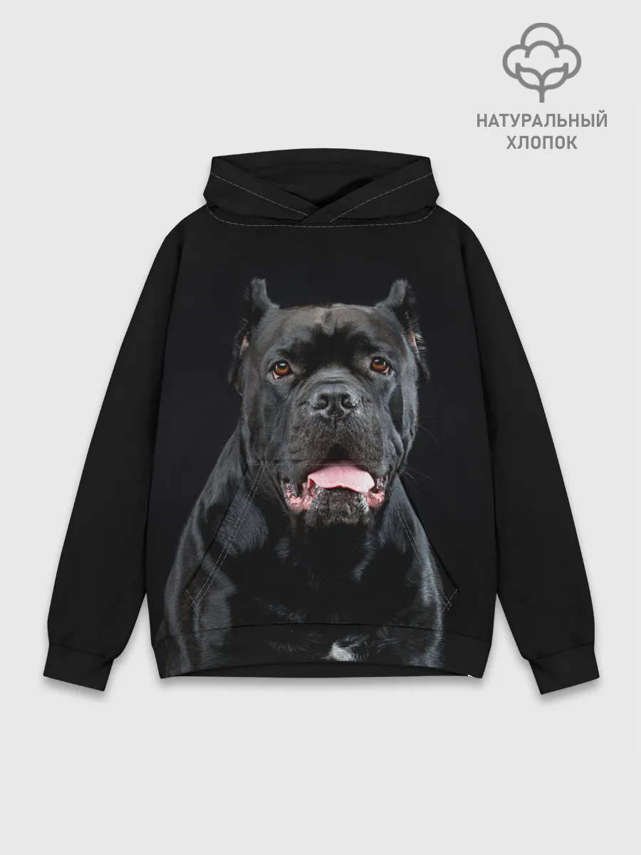 Худи мужской база хлопок / Черный кан - корсо