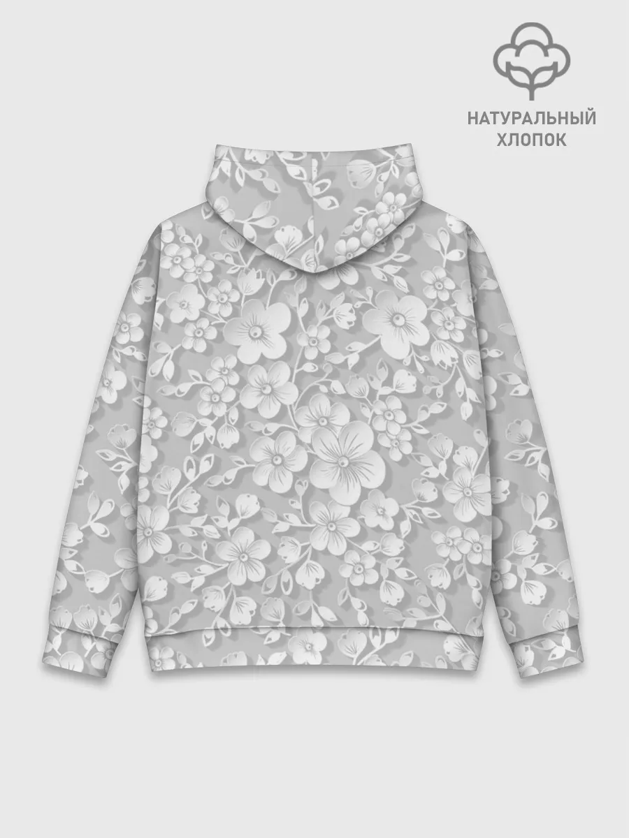 Худи мужской база хлопок / Белые цветы