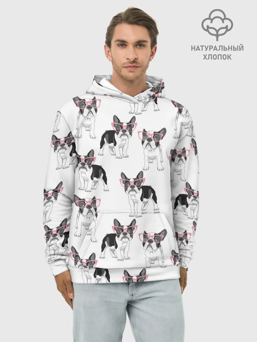 Худи мужской база хлопок / Французские бульдоги в очках
