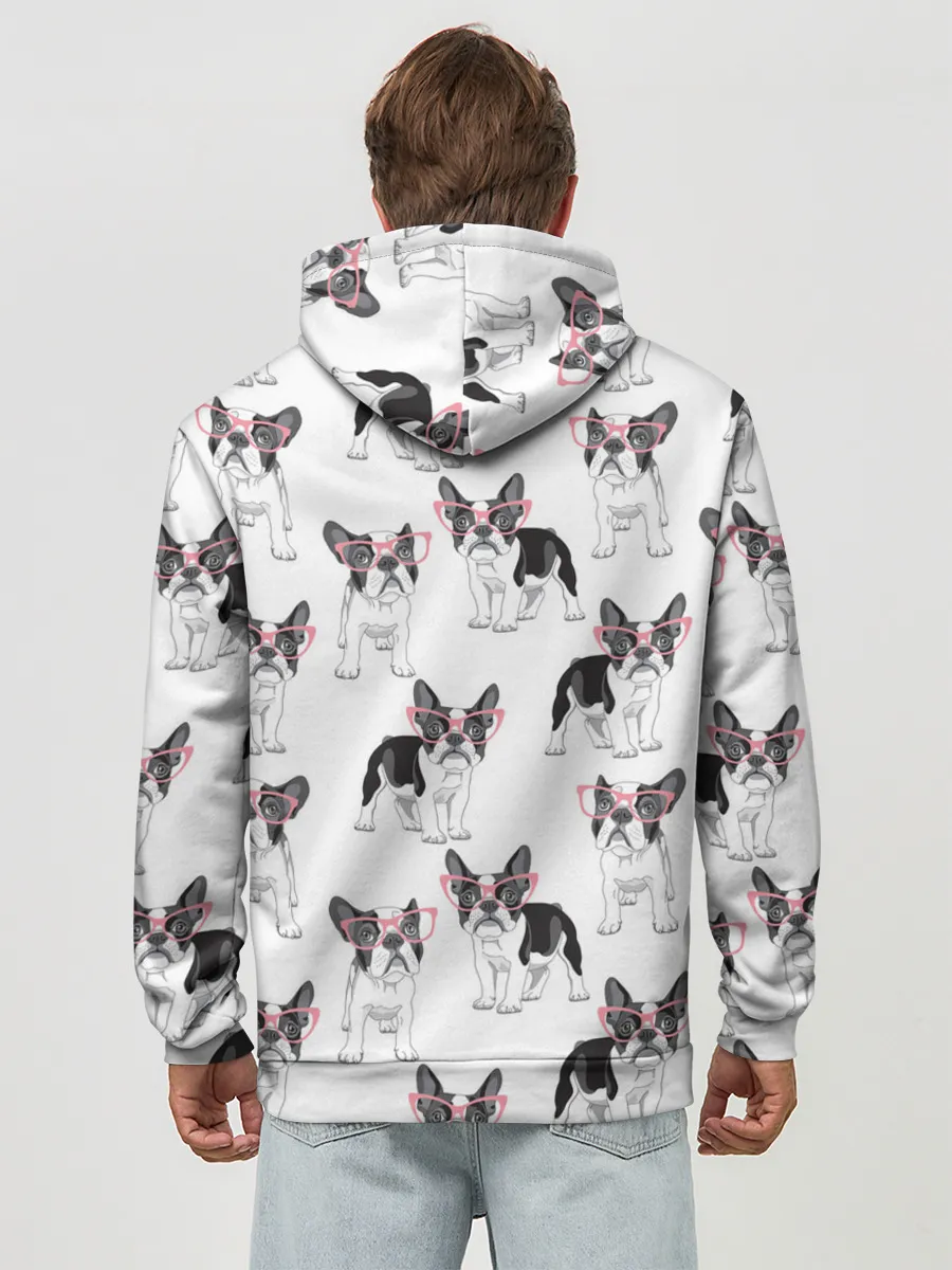 Худи мужской база хлопок / Французские бульдоги в очках