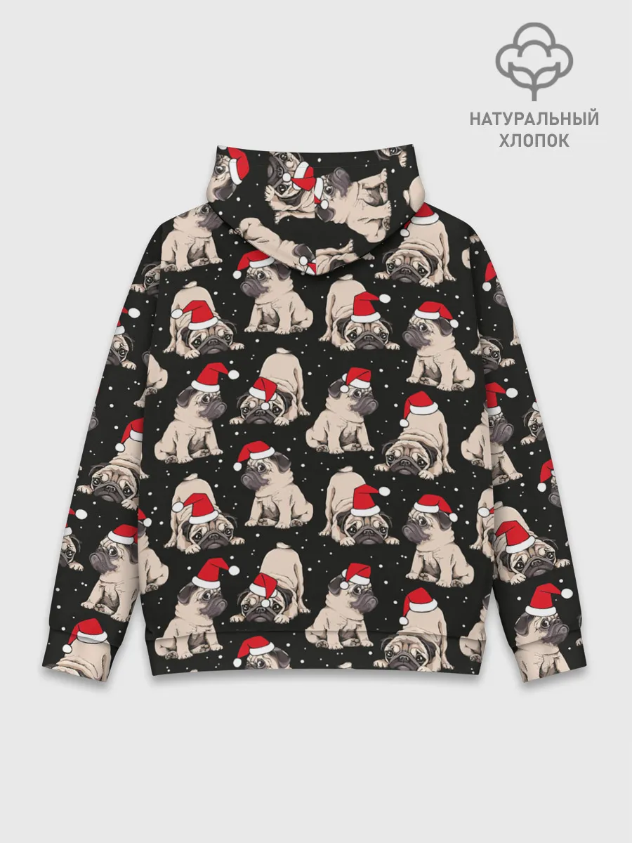 Худи мужской база хлопок / Новогодние мопсы
