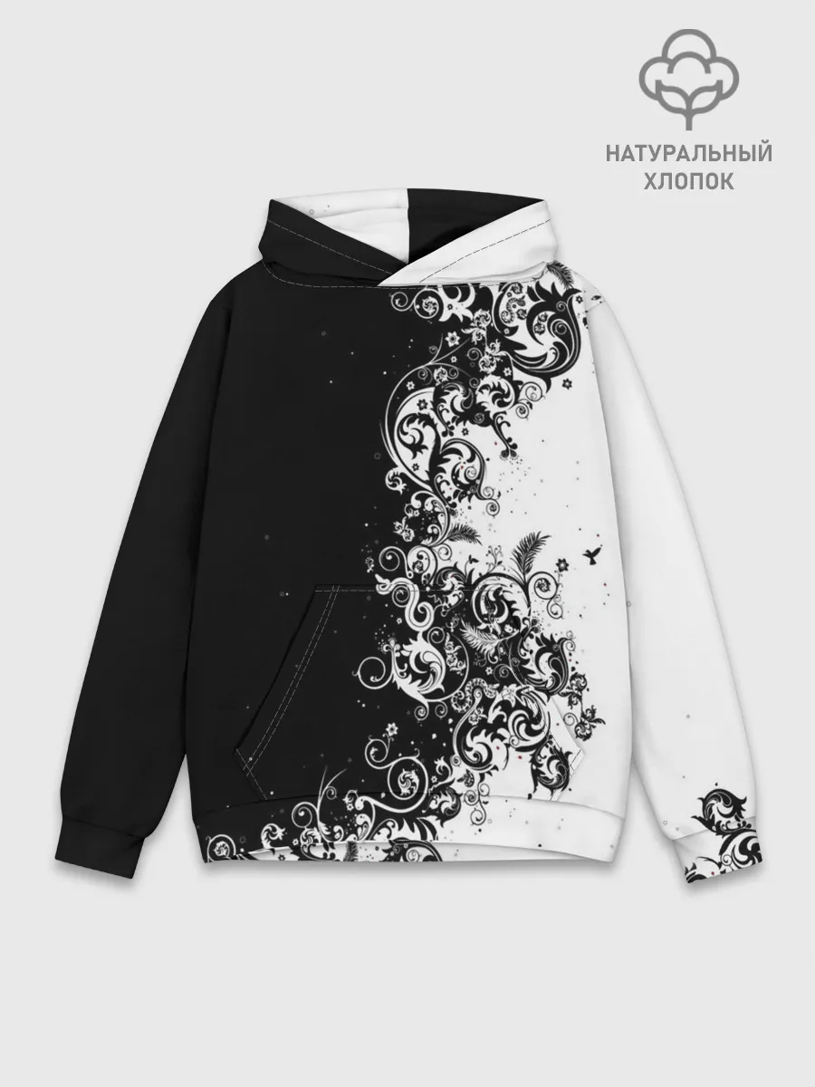 Худи мужской база хлопок / Черно-белый узор.