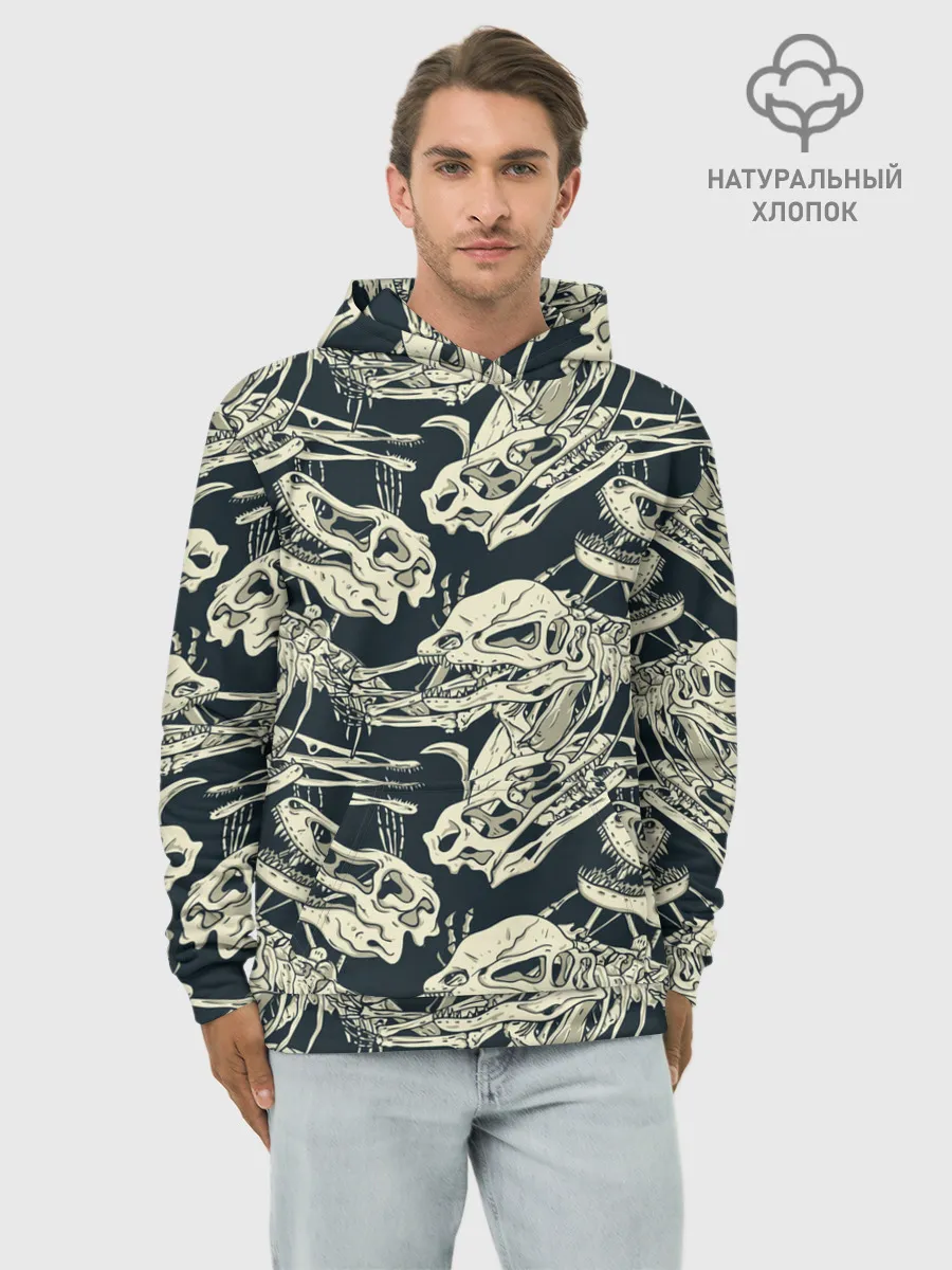 Худи мужской база хлопок / Черепа динозавров