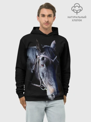 Худи мужской база хлопок / Конь вороной