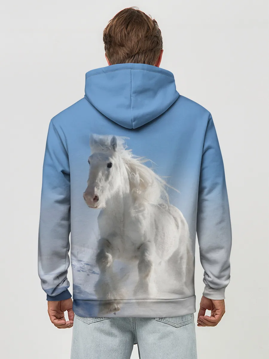 Худи мужской база хлопок / Белый скакун
