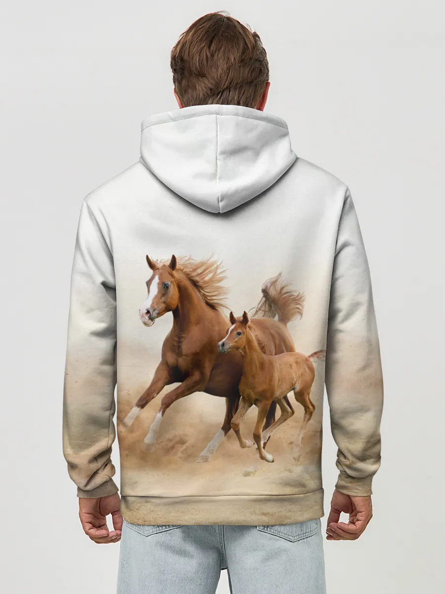 Худи мужской база хлопок / Лошадь с жеребенком