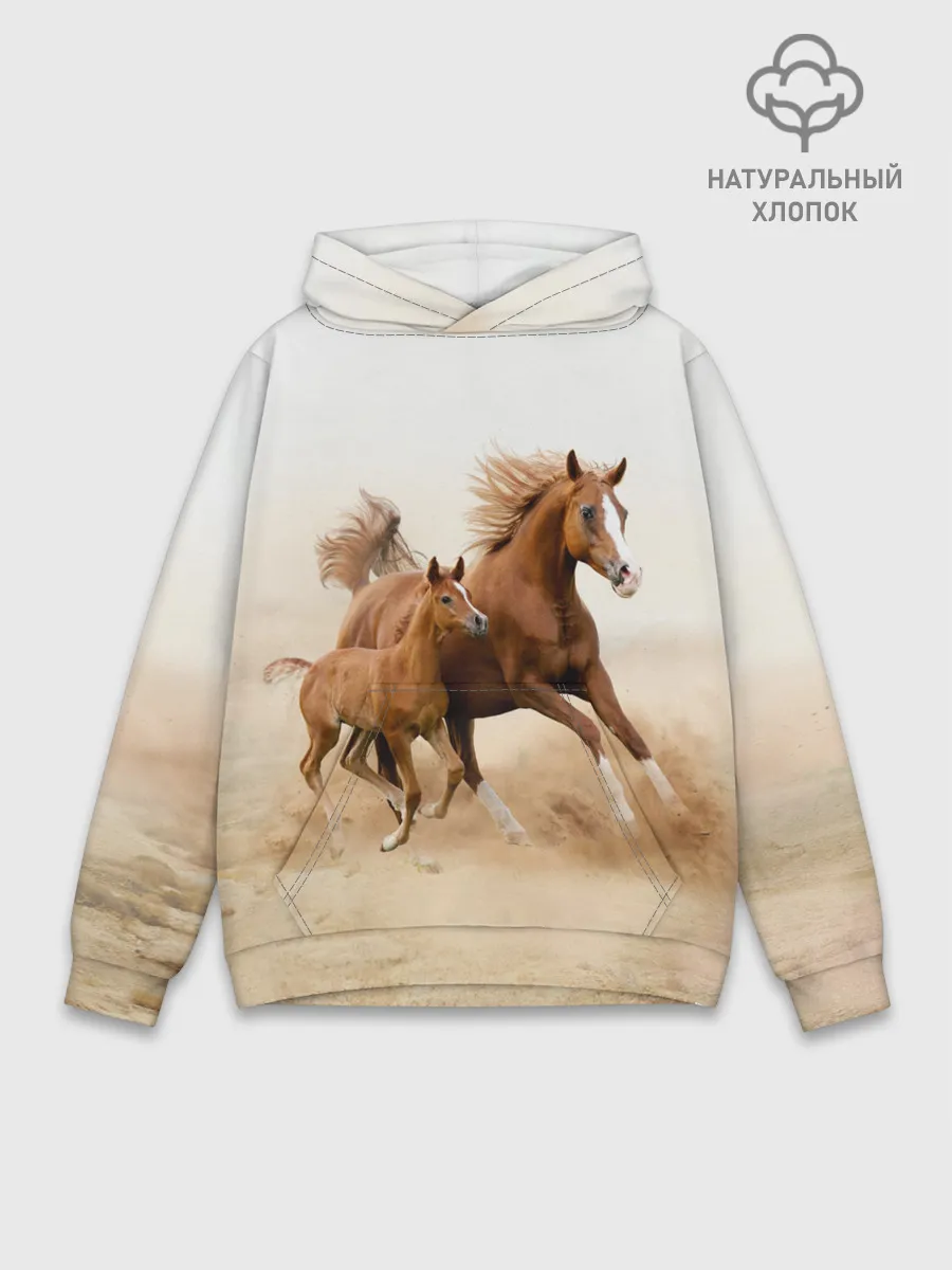 Худи мужской база хлопок / Лошадь с жеребенком