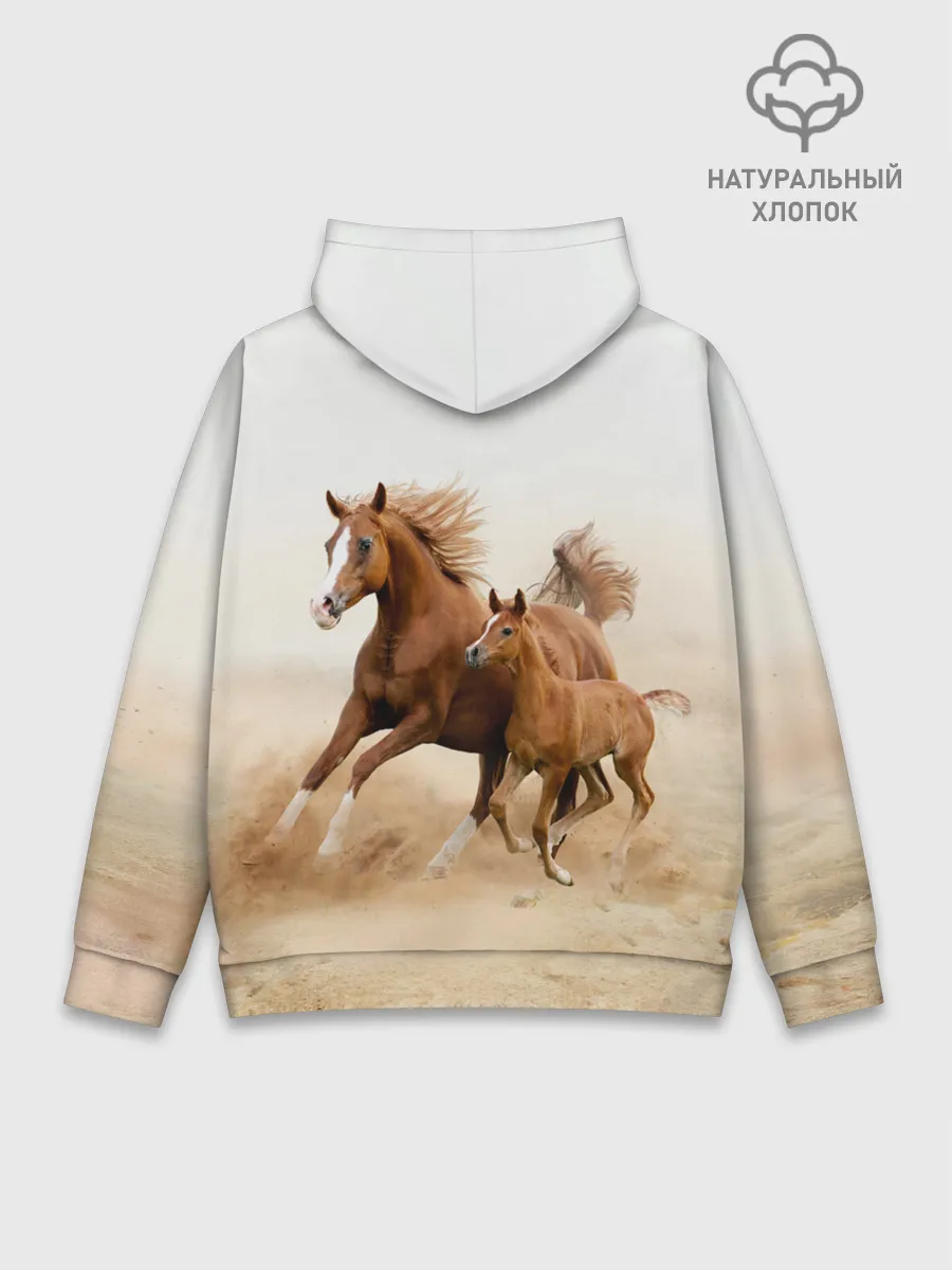 Худи мужской база хлопок / Лошадь с жеребенком