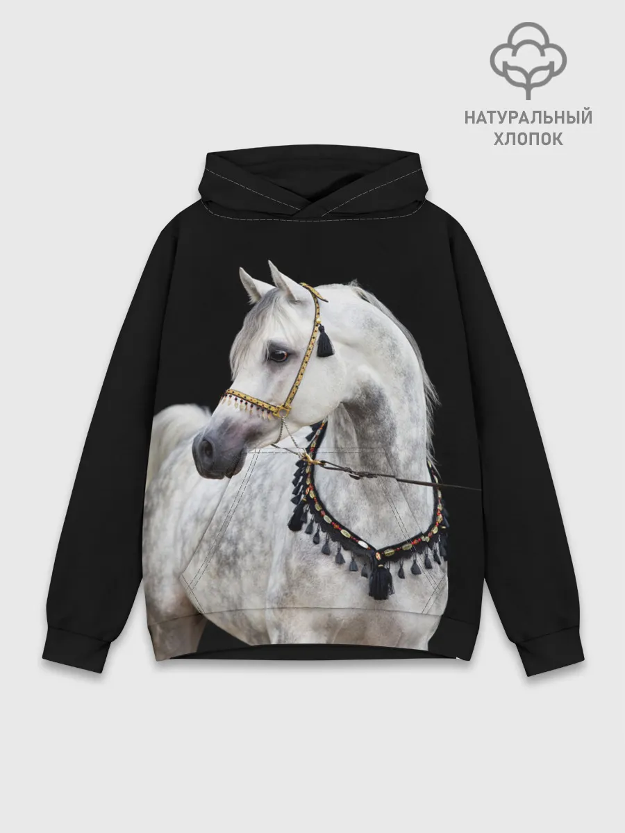 Худи мужской база хлопок / Серый в яблоках конь