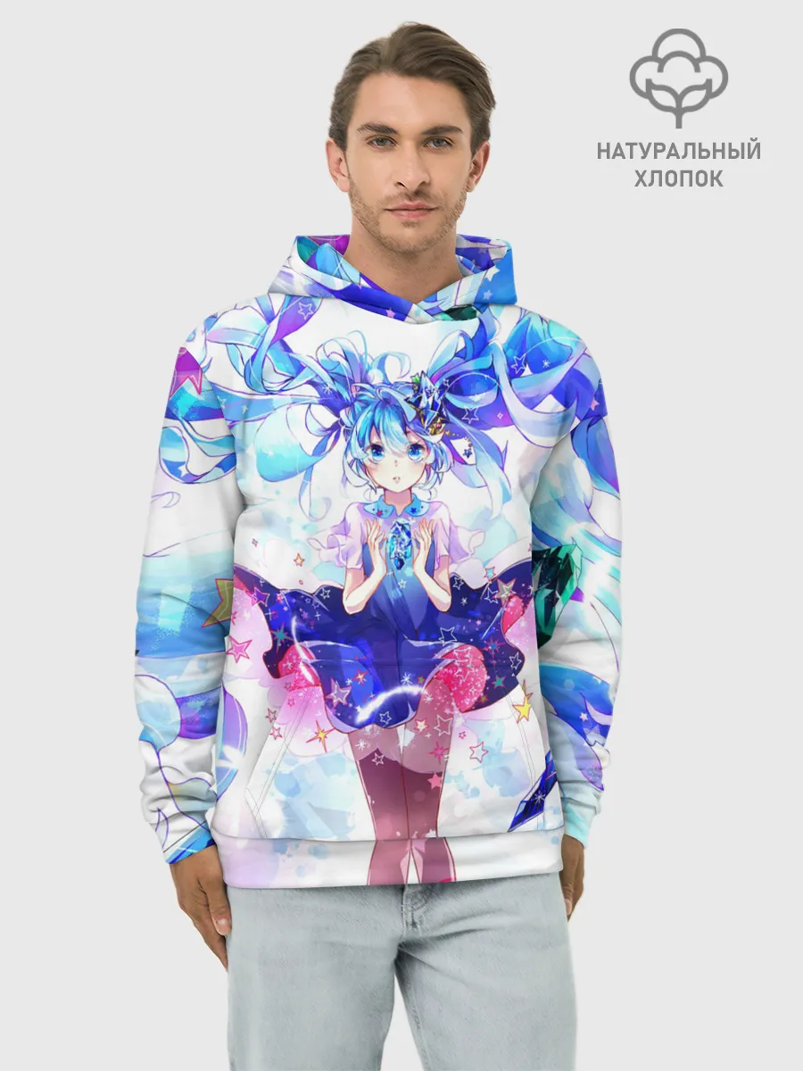Худи мужской база хлопок / Хацуне Мику на красочном фоне