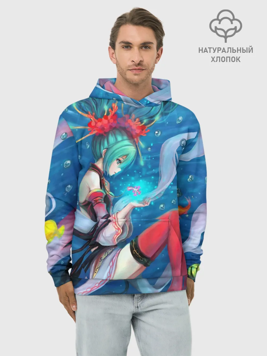 Худи мужской база хлопок / Hatsune Miku в чулках