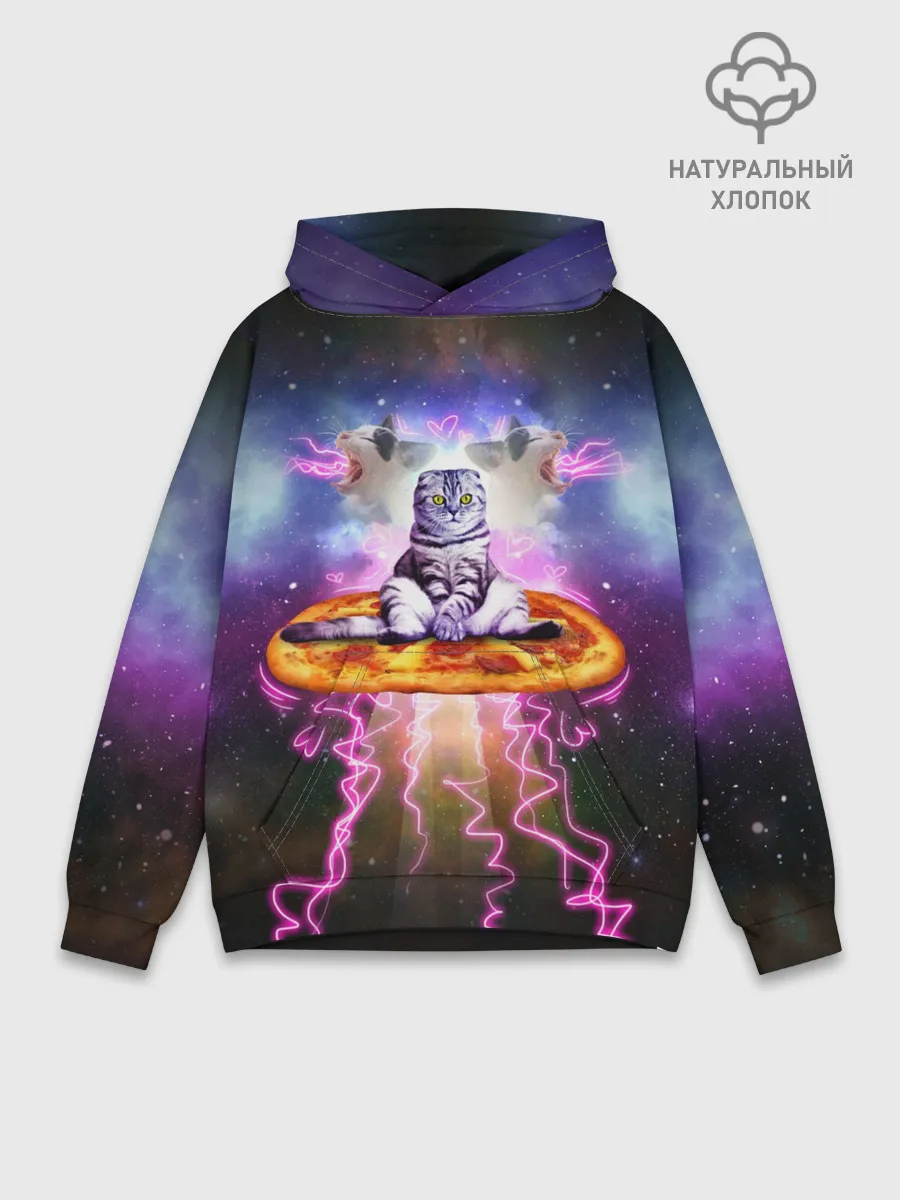 Худи мужской база хлопок / Кот на пицце