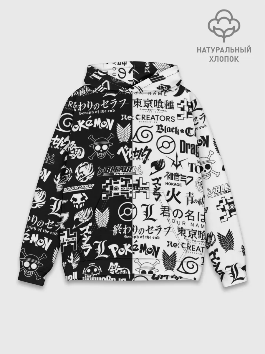 Худи мужской база хлопок / ЛОГОТИПЫ АНИМЕ / LOGO ANIME