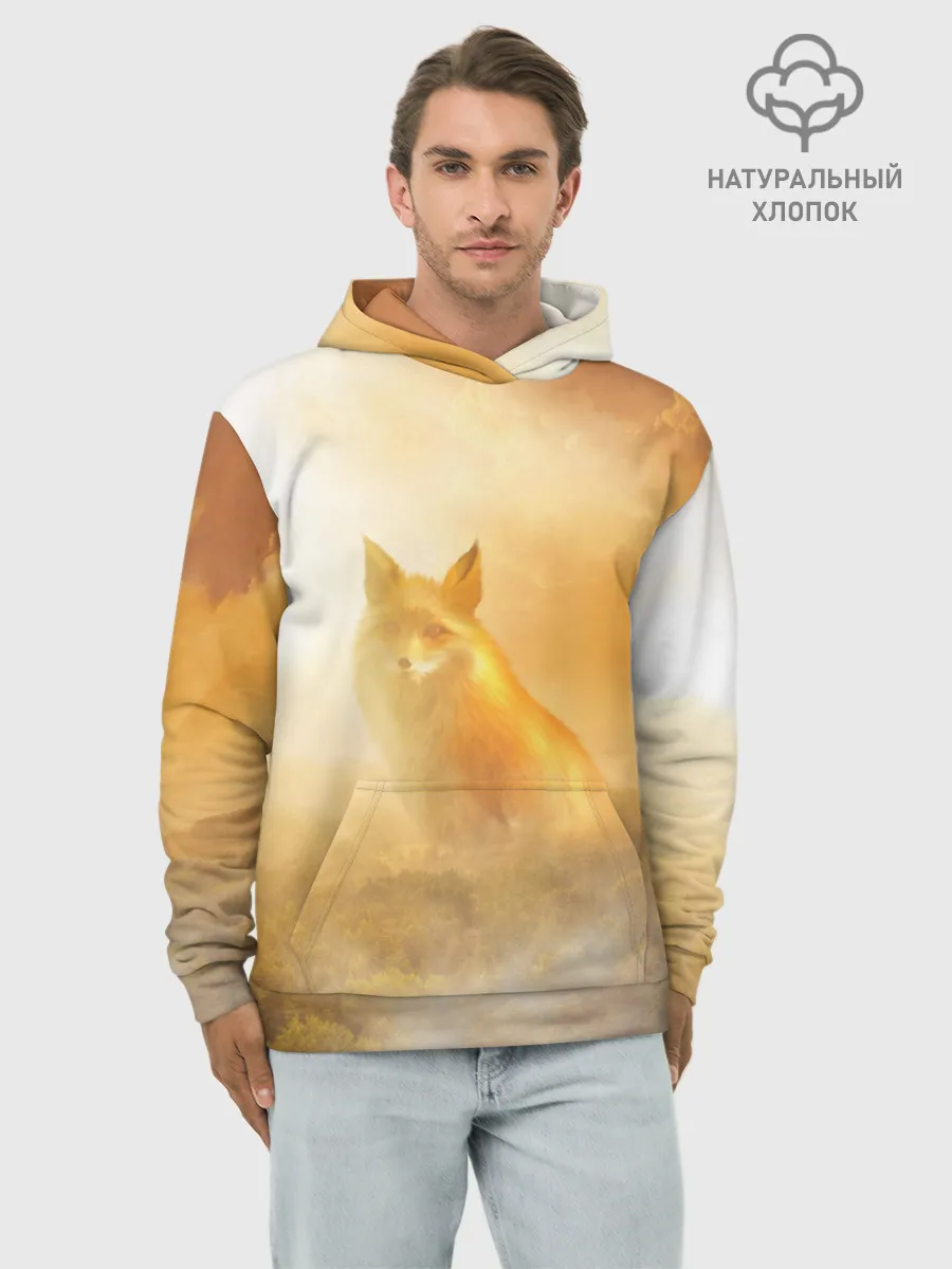 Худи мужской база хлопок / Лисичка в тумане