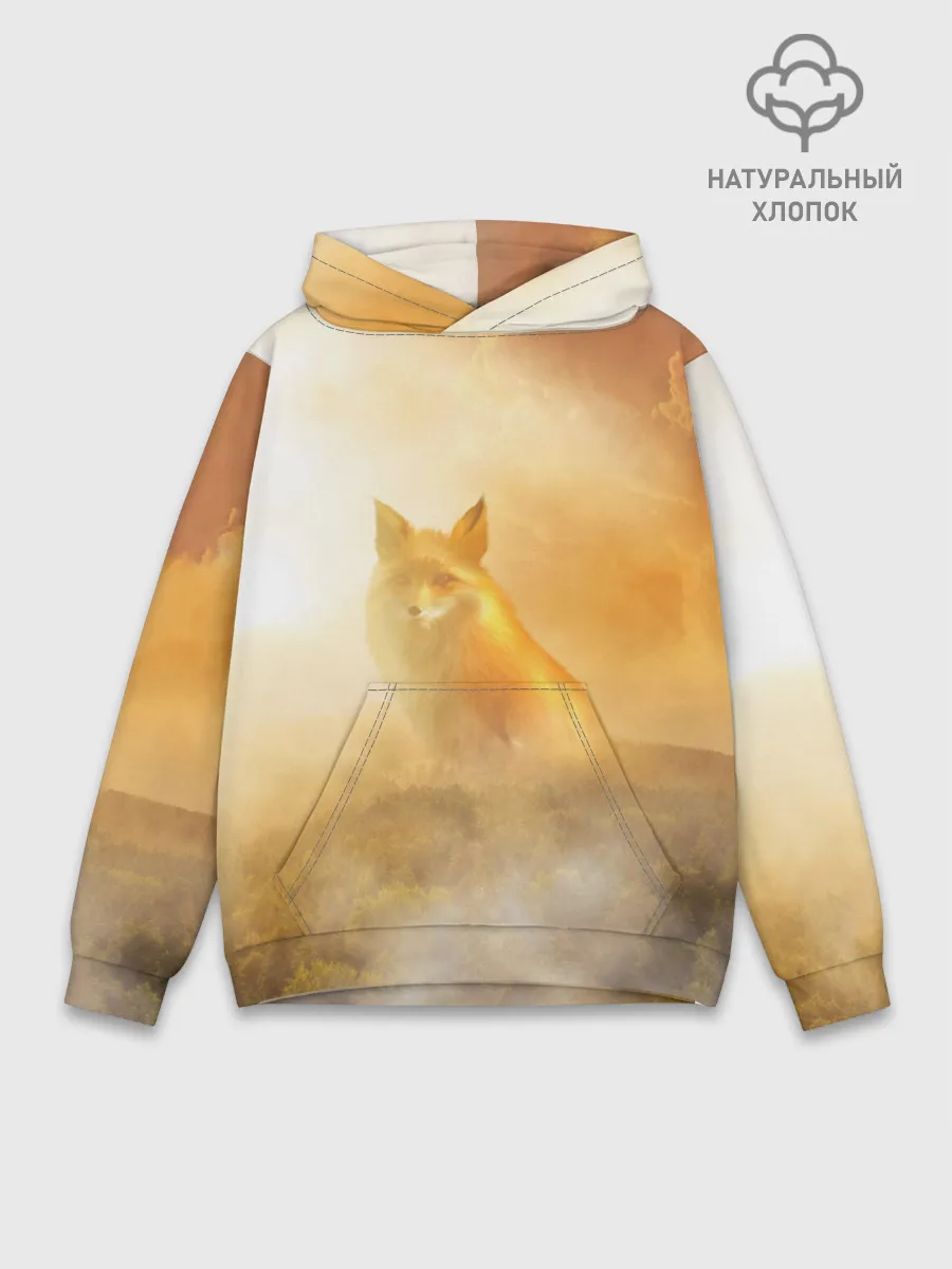 Худи мужской база хлопок / Лисичка в тумане