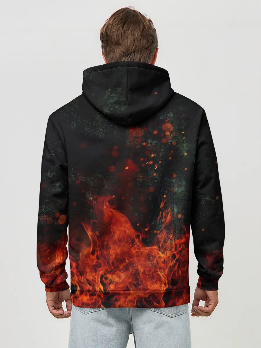 Худи мужской база хлопок / Олень в горящем лесу Сибири