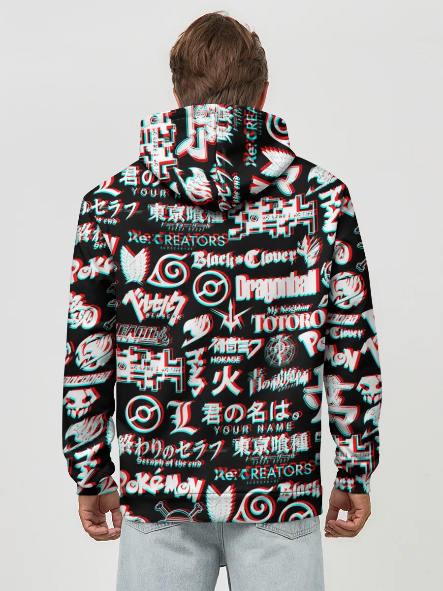 Худи мужской база хлопок / ЛОГО АНИМЕ ГЛИТЧ