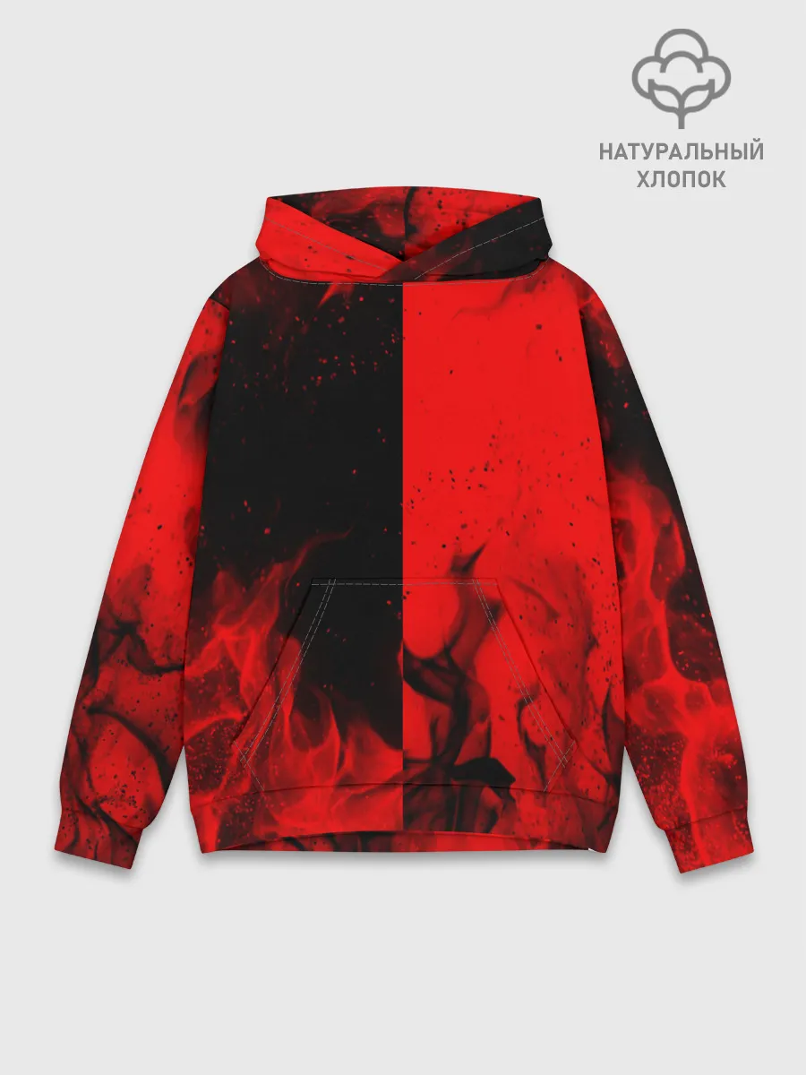 Худи мужской база хлопок / BLACK RED FIRE