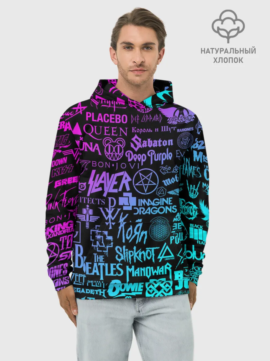Худи мужской база хлопок / ЛОГОТИПЫ РОК ГРУПП