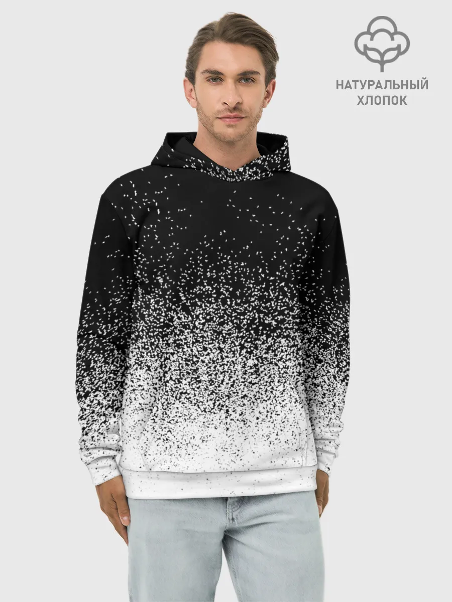 Худи мужской база хлопок / BLACK AND WHITE ABSTRACTION