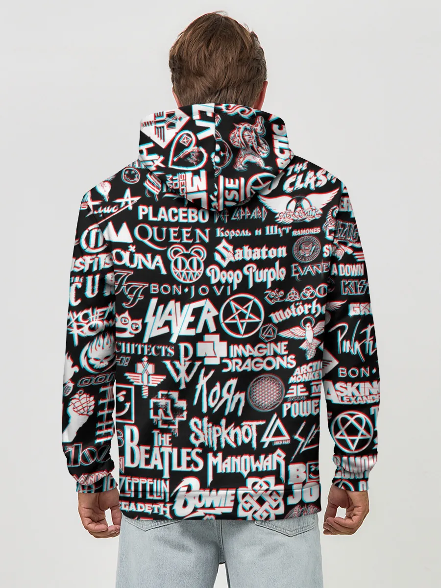 Худи мужской база хлопок / ЛОГОТИПЫ РОК ГРУПП GLITCH