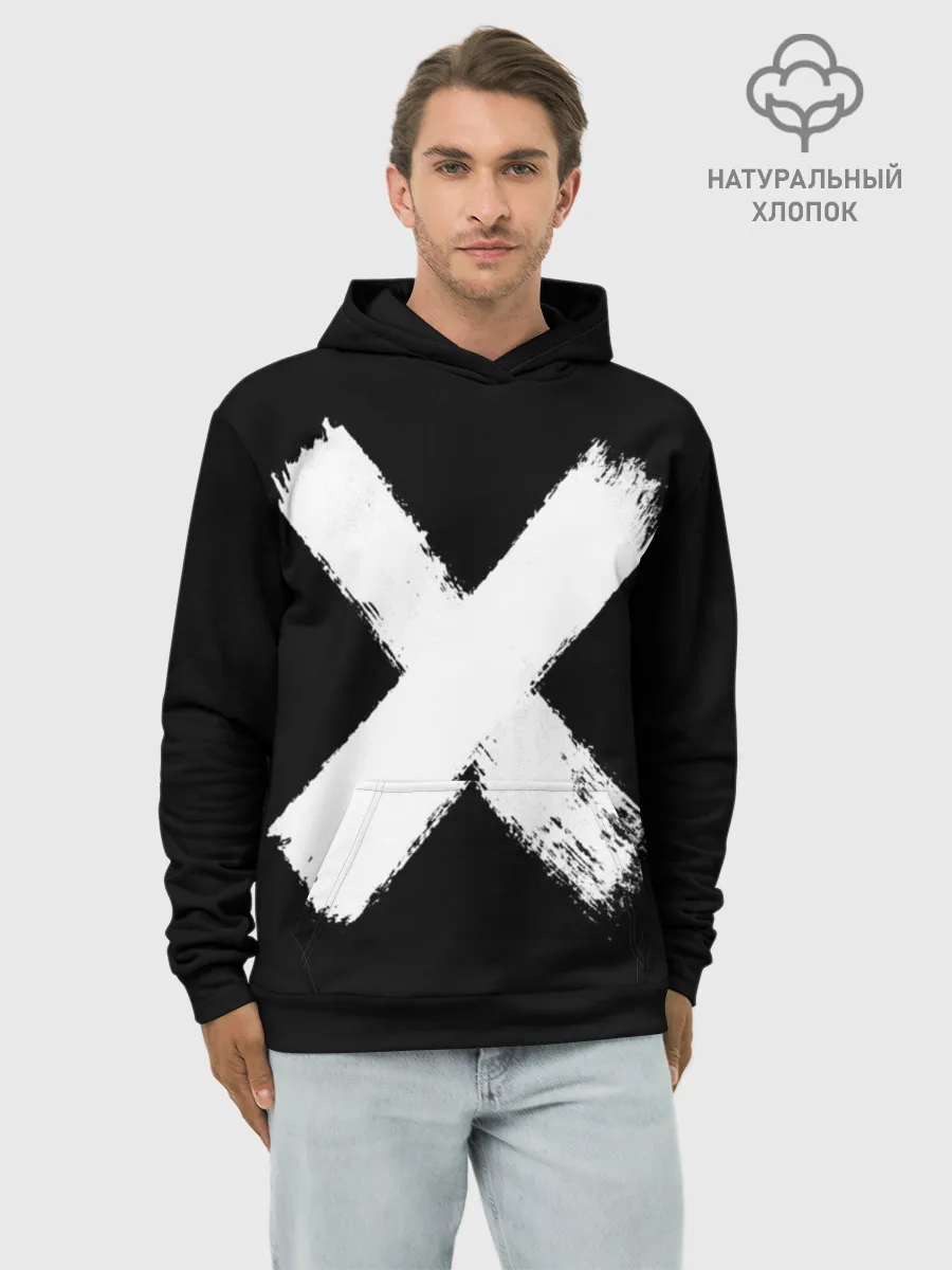 Худи мужской база хлопок / Белое перекрестие | Меченый