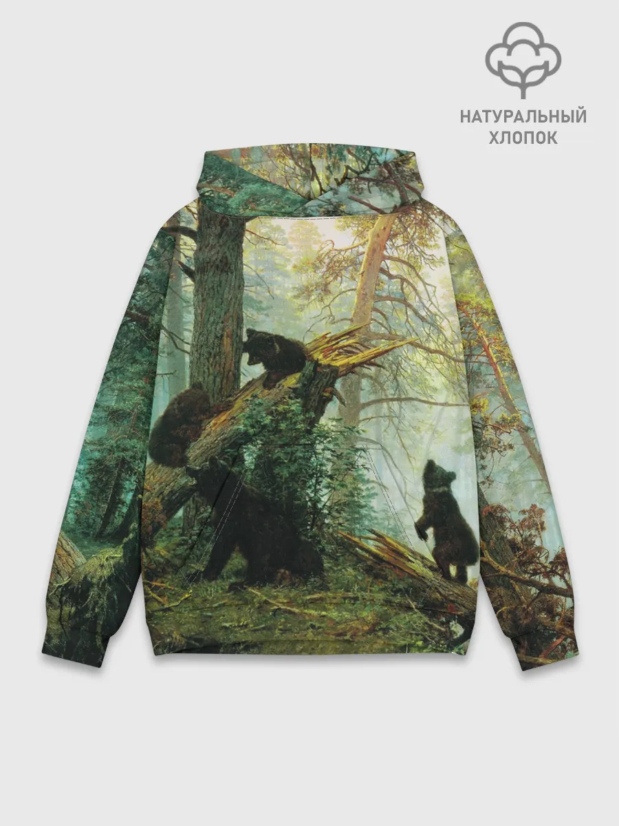Худи мужской база хлопок / Утро в сосновом лесу