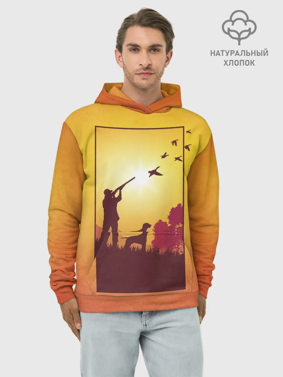 Худи мужской база хлопок / Охотник с собакой