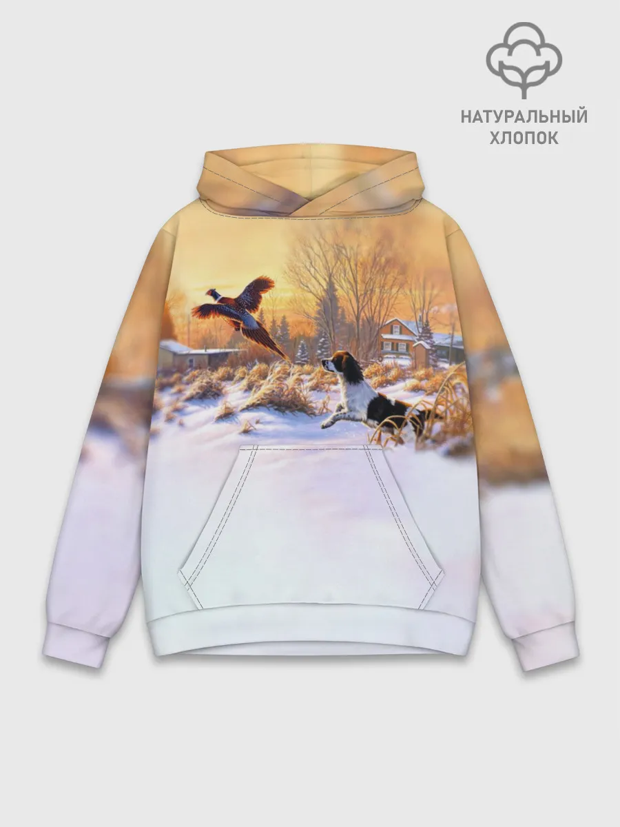 Худи мужской база хлопок / Собака и фазан