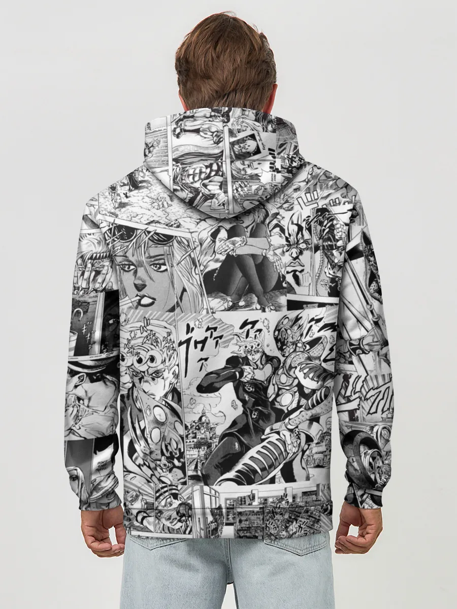 Худи мужской база хлопок / Серый комикс jojo