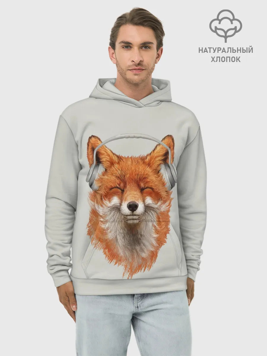 Худи мужской база хлопок / Лиса в наушниках