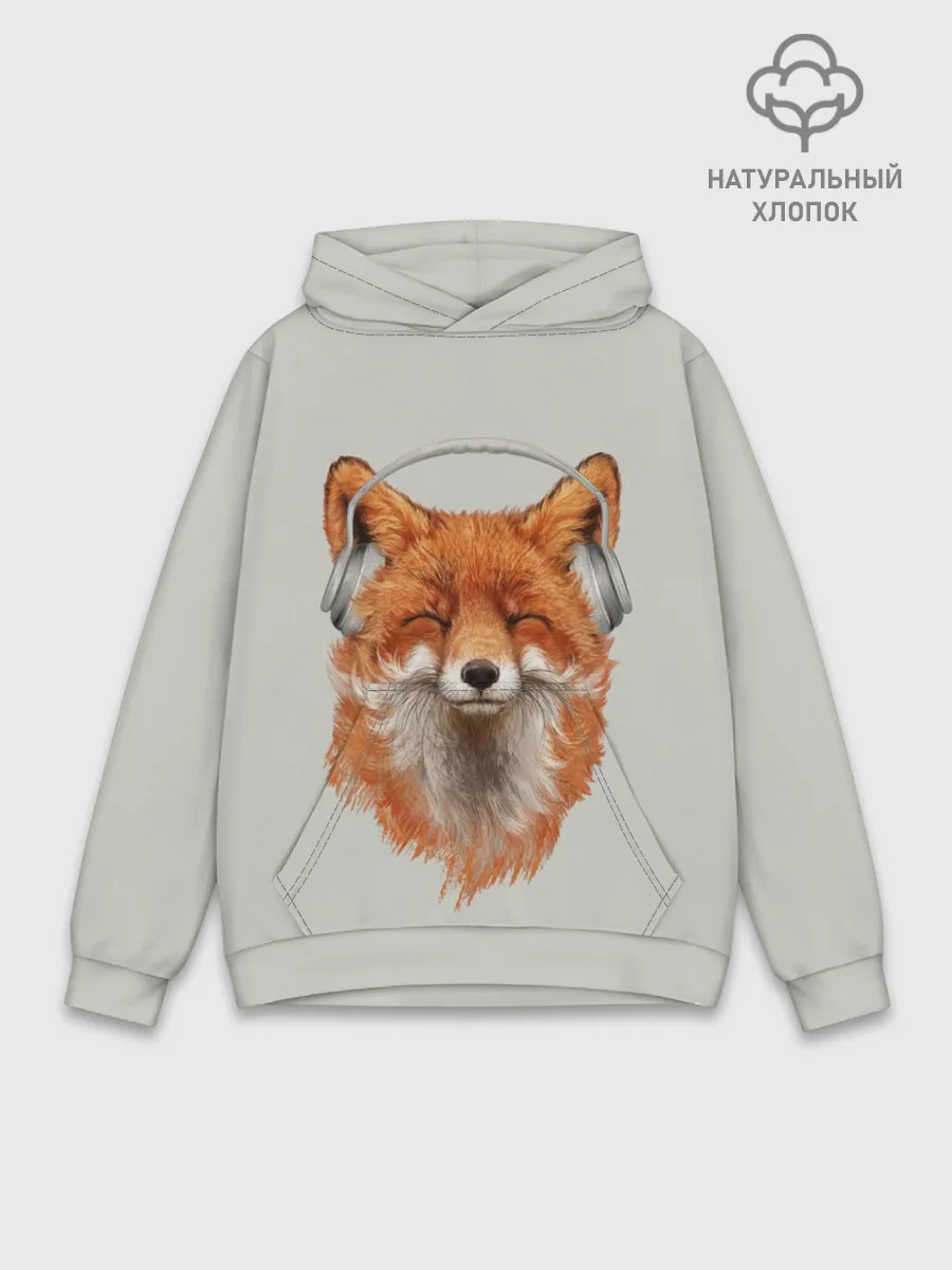 Худи мужской база хлопок / Лиса в наушниках