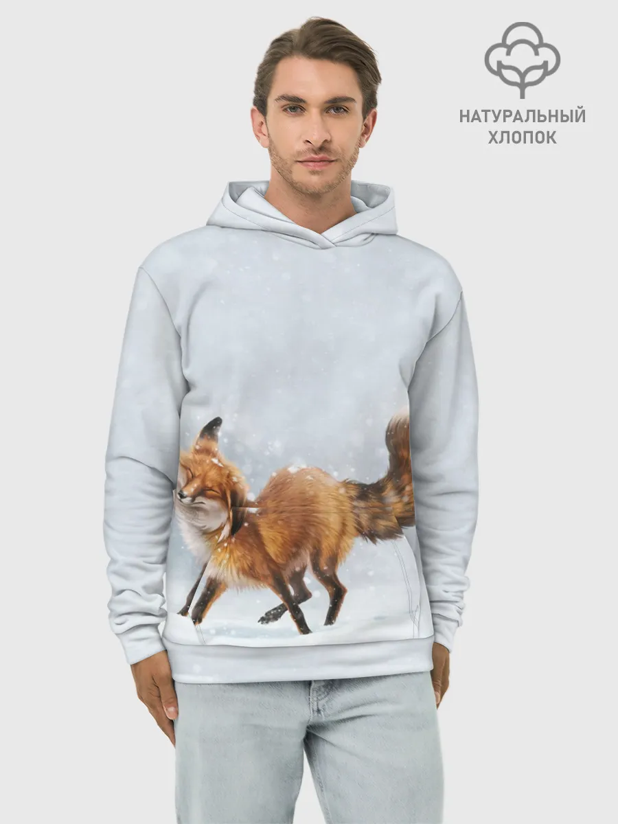 Худи мужской база хлопок / Зимняя лисичка