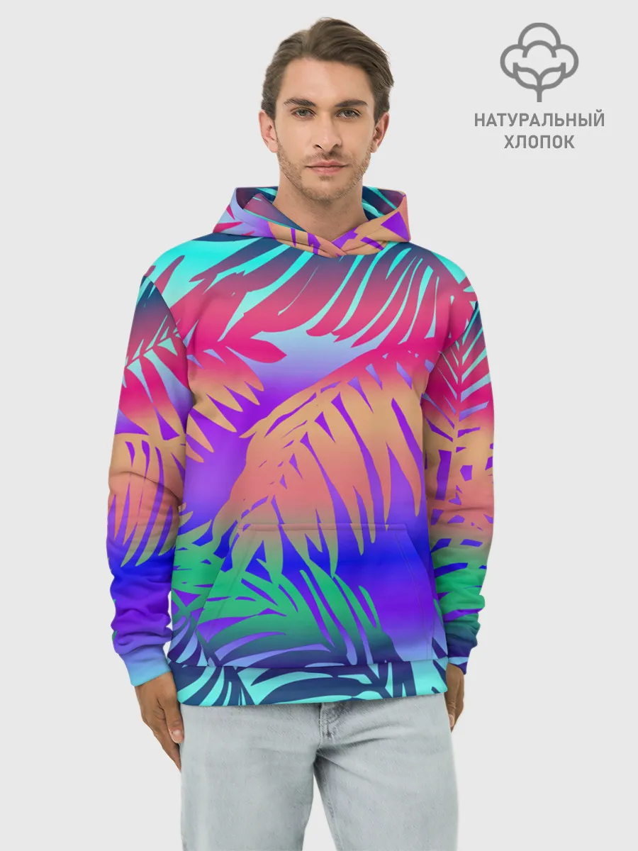 Худи мужской база хлопок / НЕОНОВЫЕ ПАЛЬМЫ