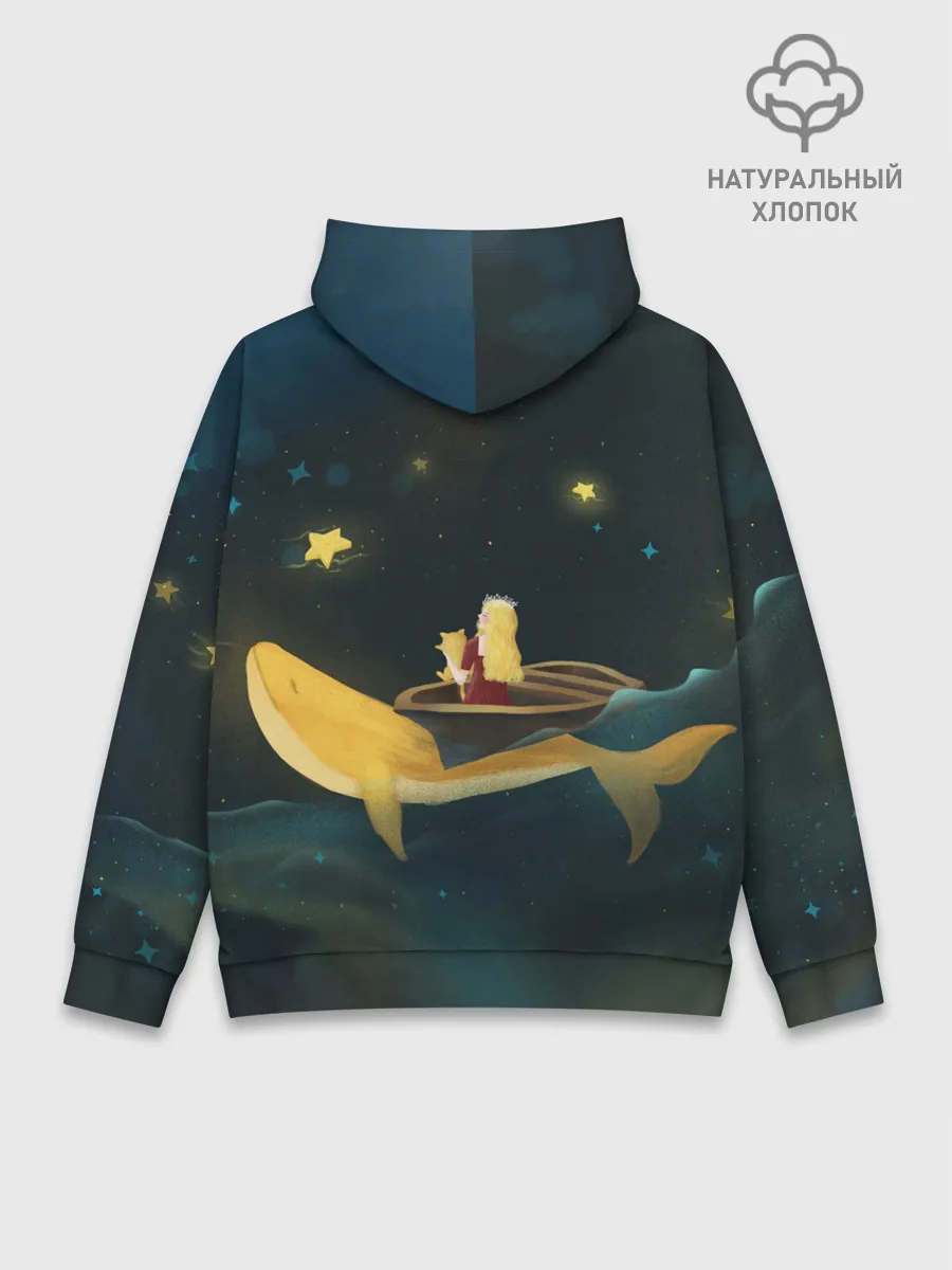 Худи мужской база хлопок / Девушка и кит в облаках
