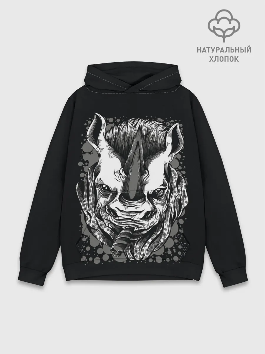 Худи мужской база хлопок / Свирепый носорог