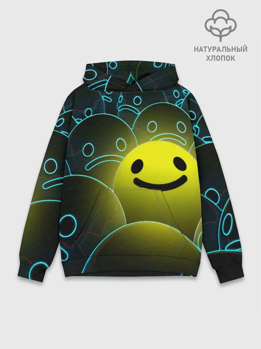 Худи мужской база хлопок / НЕОНОВЫЕ СМАЙЛЫ