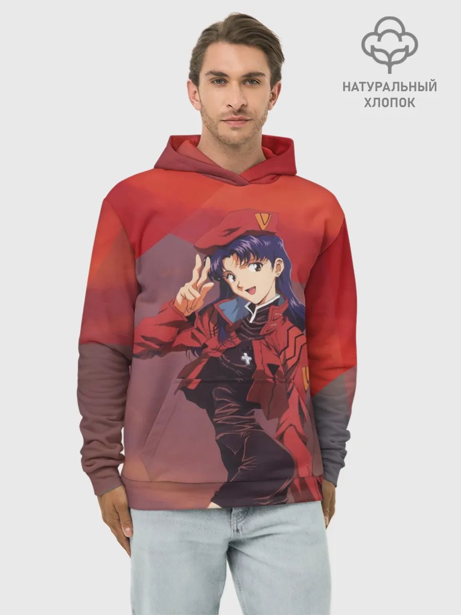 Худи мужской база хлопок / Misato Katsuragi на красном