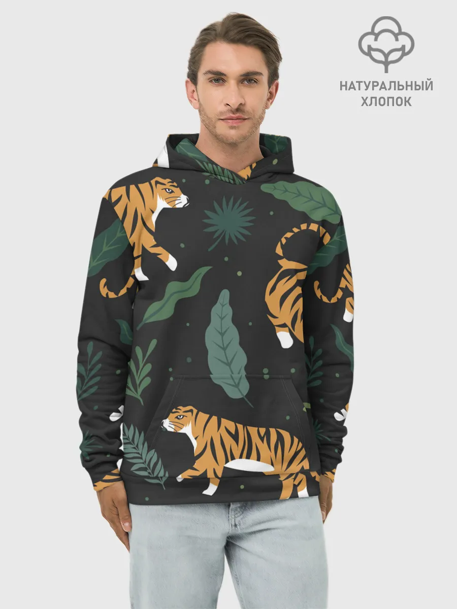 Худи мужской база хлопок / Тропический тигр